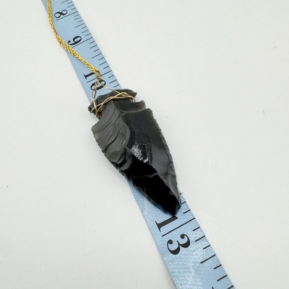 Wire Wrapped Vintage Obsidian Arrowhead Necklace – Handmade Boho Tribal Pendant - Picture 9 of 9